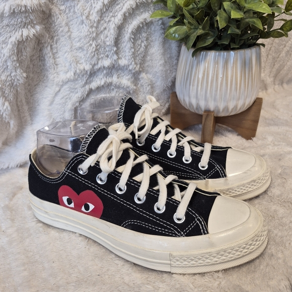 Converse X Comme Des Garsons Play Sneakers Black Low Lace Up Women's Size 8 - Picture 4 of 14
